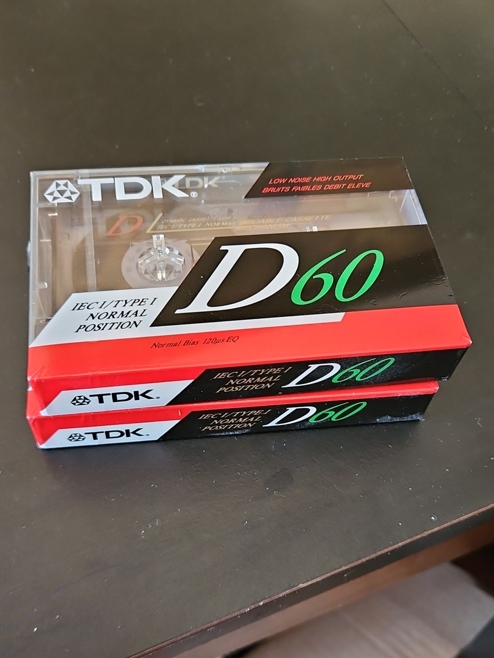 Two TDK D60 Cassette Tapes - Black, Red, Green